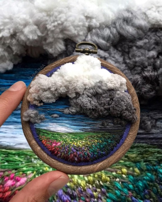 Вышивка с объемными облаками: грандиозные идеи для творчества