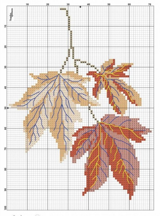 ​Вышивка для подушки с осенними листьями