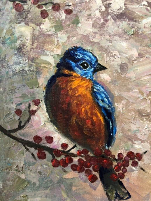 ​Птичка на ветке рябины