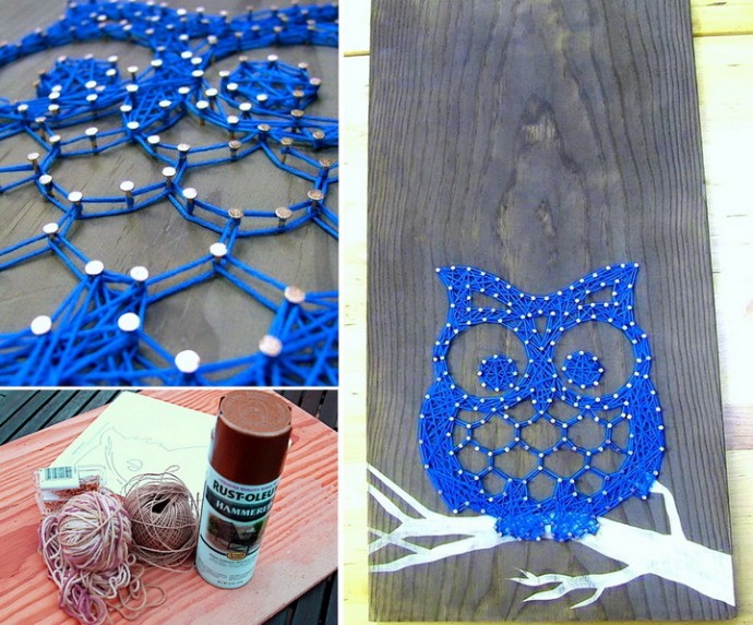 Панно из ниток и гвоздей своими руками "Совушка"