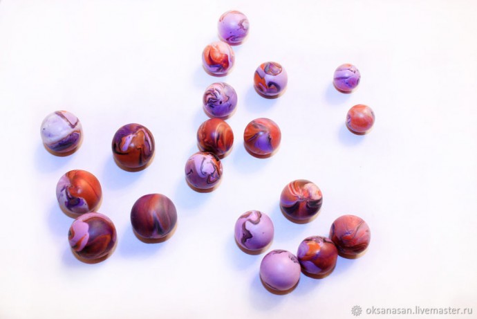 Бусы из полимерной глины в технике "Акварель"