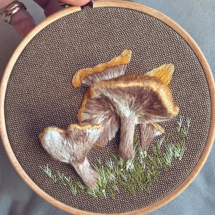 ​Идеи объёмной вышивки грибов