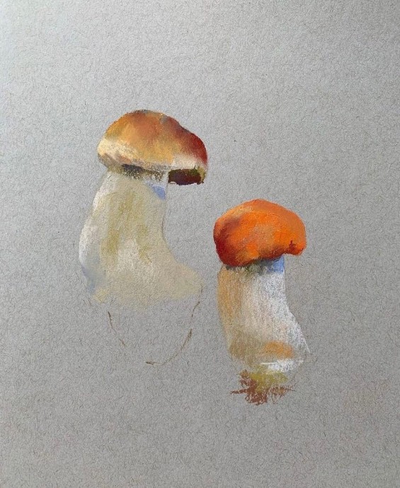 Урок рисования пастелью: грибочки