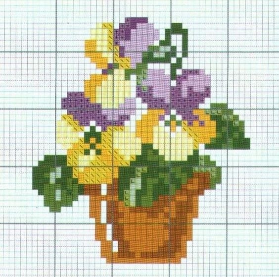 Вышиваем красивые букеты в вазах