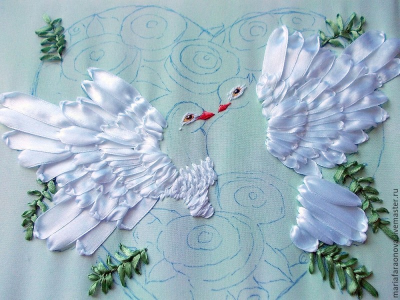 Потрясающая вышивка лентами: птицы
