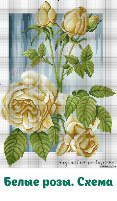 ​Вышивка крестиком "Белые розы"
