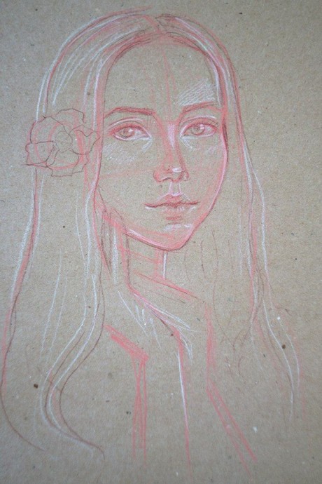 ​Девушка с цветком пастелью