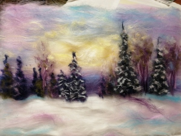 Шерстяная акварель "Зимний вечер"