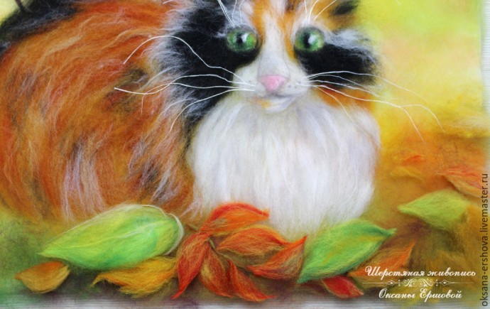 Картина из шерсти "Кот"