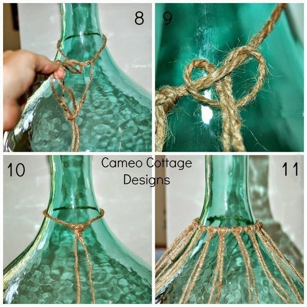 Декорирование бутылки веревкой