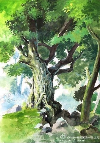 Урок рисования акварелью: старое мощное дерево