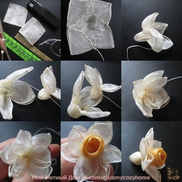 Нарциссы из лент: мастер-класс