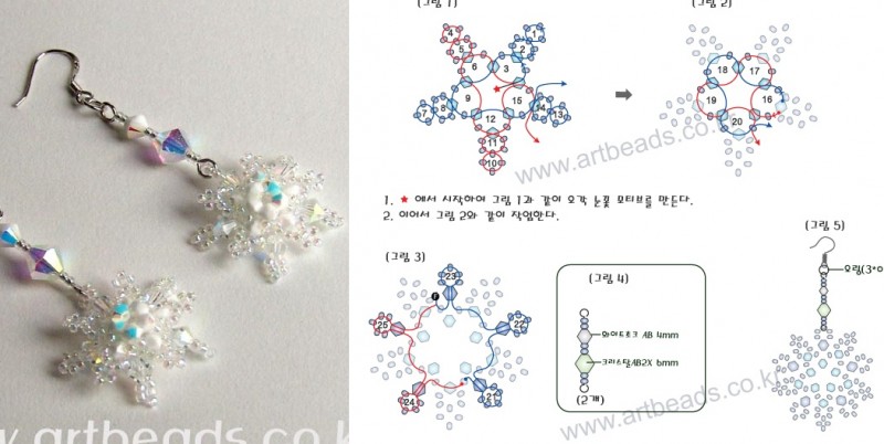 Серьги из биконусных бусин со схемами