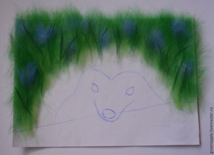 ​Живопись шерстью "Ёжик с бревном"