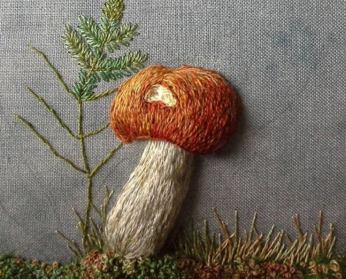 ​Идеи объёмной вышивки грибов