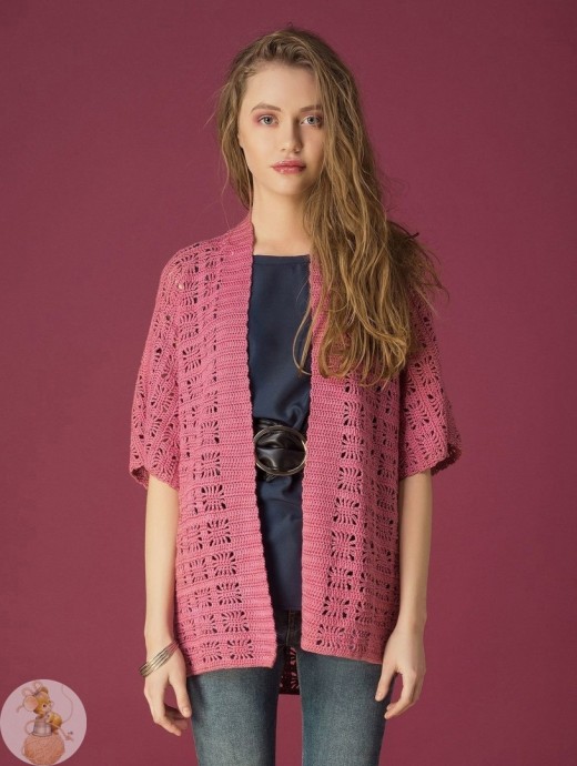 Розовый кардиган крючком