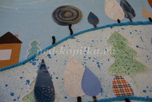 Коллаж из пряжи и ткани на тему "Зима": часть 2 Коллаж из пряжи и ткани на тему "Зима": часть 2