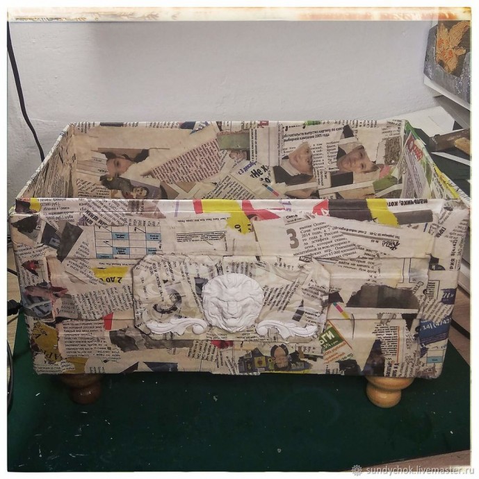 ​Ящик со львом в технике папье-маше: часть 3