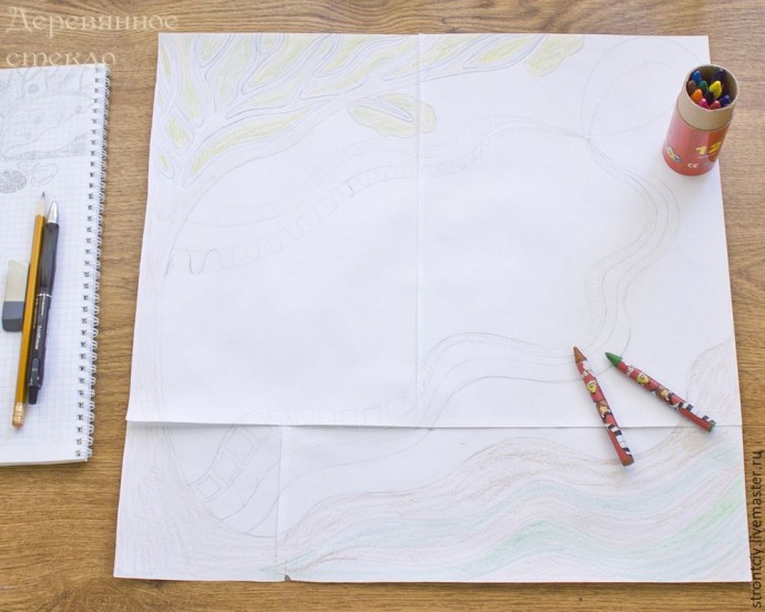 Витражная картина на стекле "Пять стихий осени": часть 1