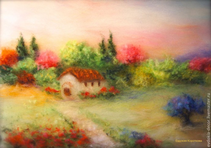 Создаем картину "Красочный пейзаж" в технике шерстяной акварели
