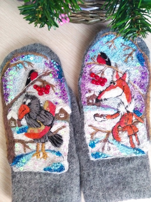 Идеи эксклюзивных варежек с ручной вышивкой