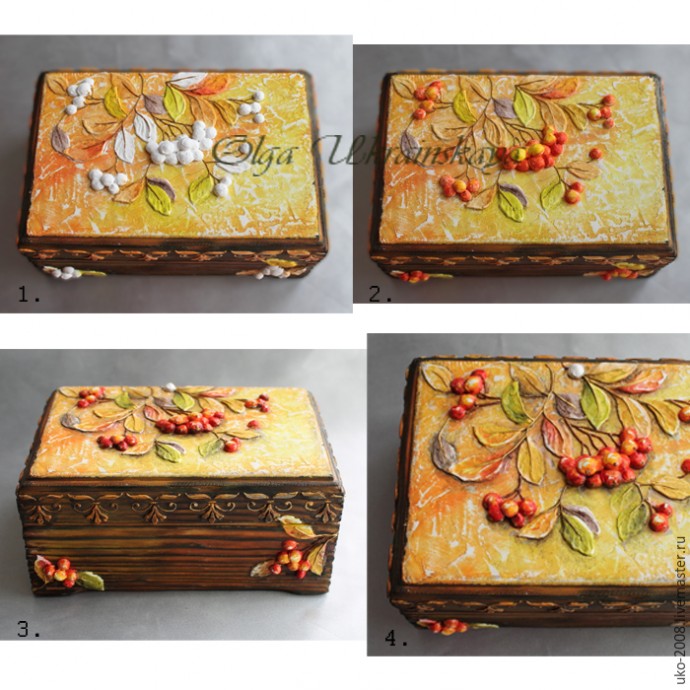 Шкатулка с рябиной в объемной технике