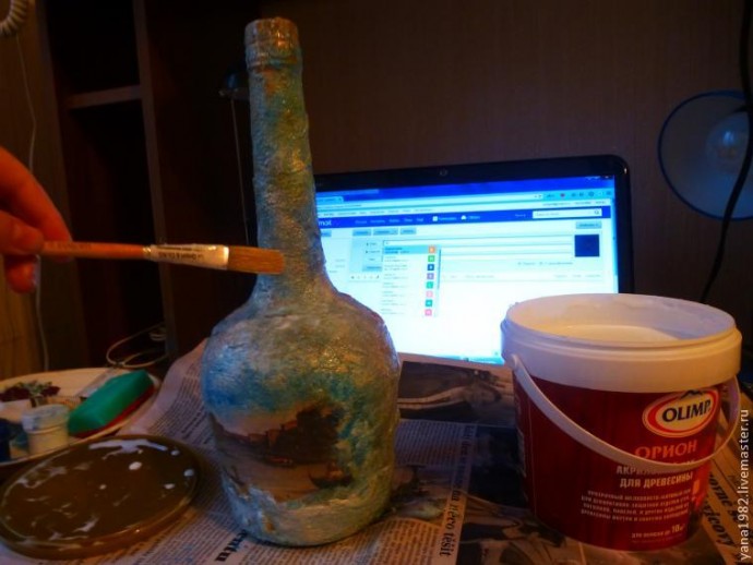 ​Делаем праздничную бутылочку с двусторонним декупажем: часть 3