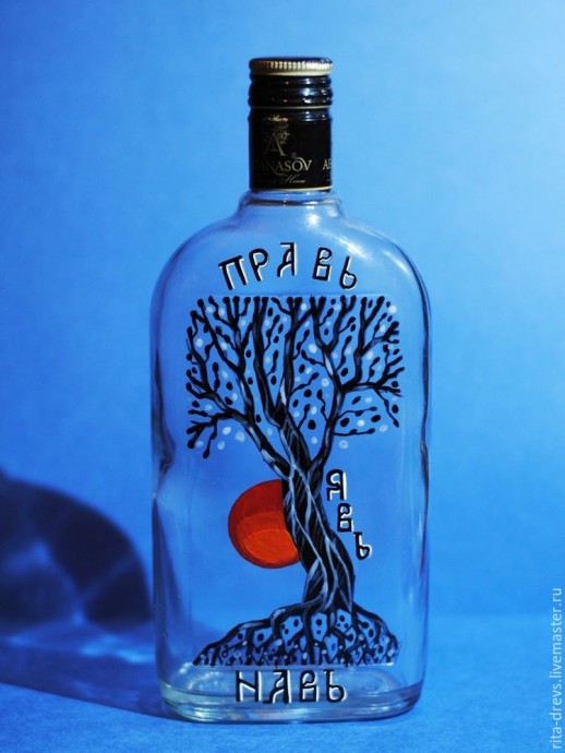 Древо жизни: расписываем бутылку акриловыми красками