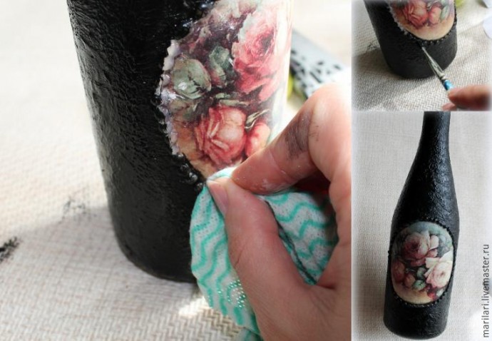 Декорируем стеклянную бутылку в технике декупажа