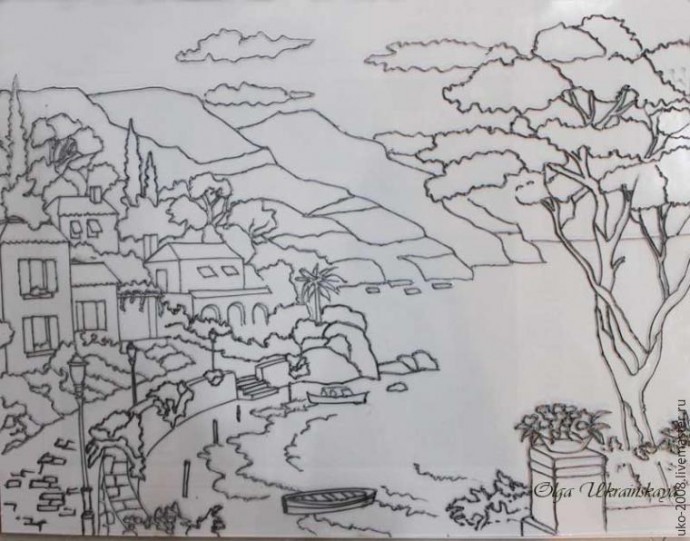 ​Средиземноморский пейзаж в витражной технике: часть 1