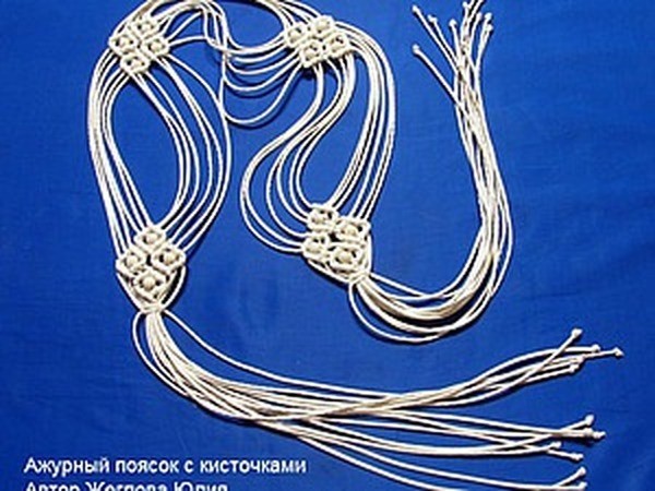 ​Ажурный поясок с кистями и бусинками в технике макраме: часть 3