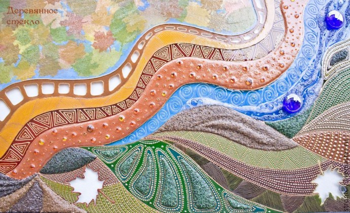 Витражная картина на стекле "Пять стихий осени": часть 3