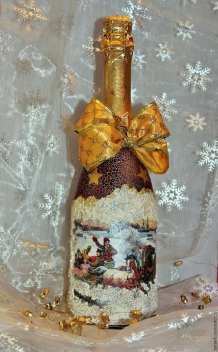 Мастер-класс по декорированию бутылки шампанского в технике декупаж: часть 2