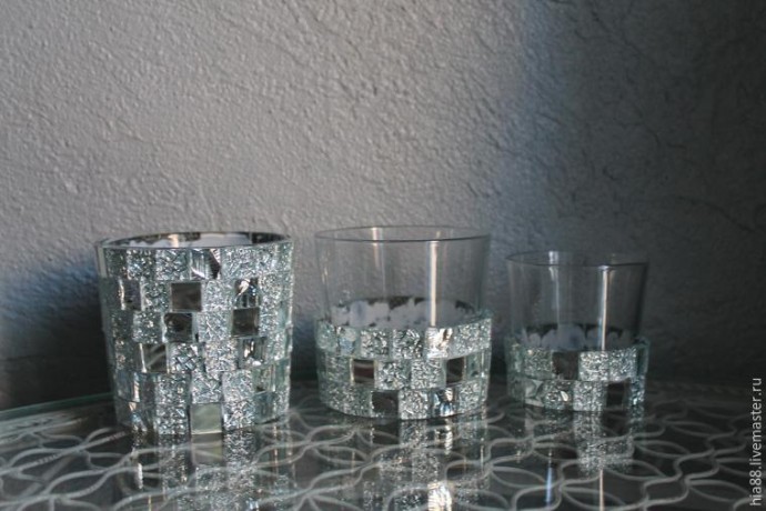 ​Декорируем стеклянные подсвечники мозаикой: часть 2