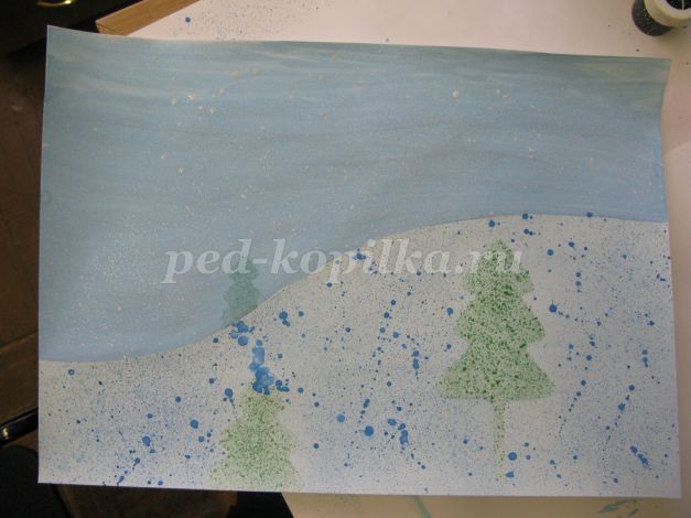 ​Коллаж из пряжи и ткани на тему "Зима": часть 1