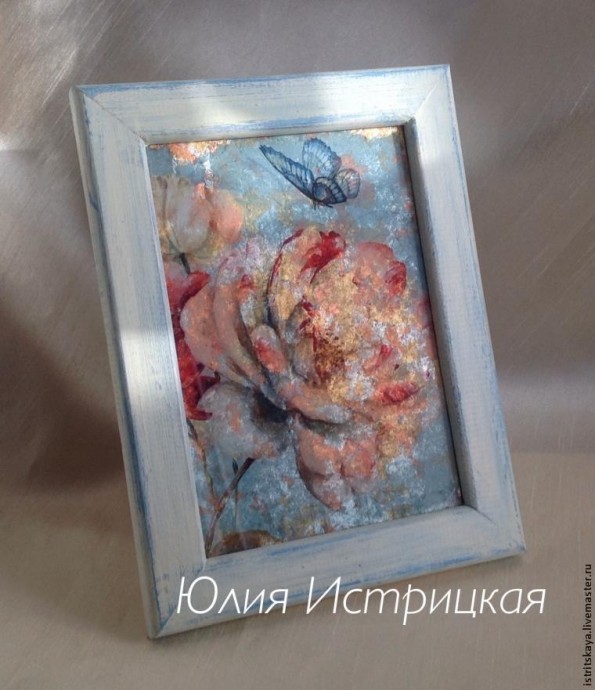 ​Создаем старинный зеркальный витраж: вживляем в стекло и работаем с поталью в хлопьях: часть 3