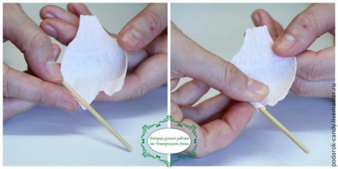 Делаем распушившийся пион из гофрированной бумаги и конфеты: часть 2 Делаем распушившийся пион из гофрированной бумаги и конфеты: часть 2