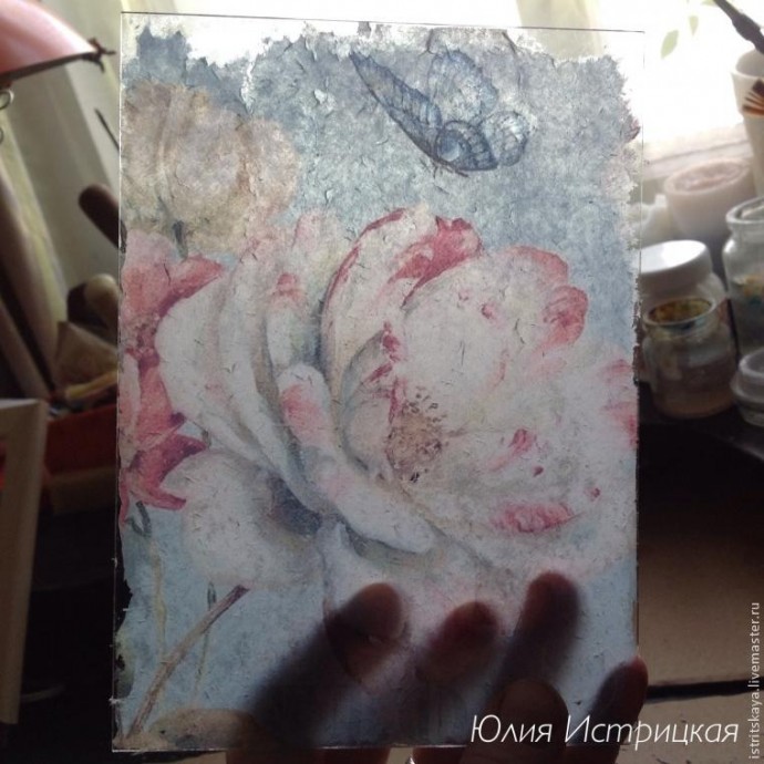 ​Создаем старинный зеркальный витраж: вживляем в стекло и работаем с поталью в хлопьях: часть 2