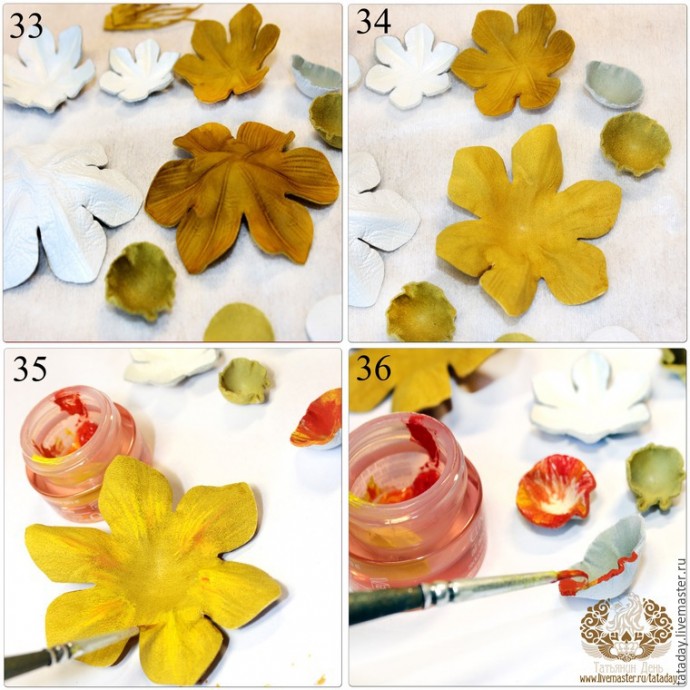 ​Делаем брошь из кожи "Прекрасный букет" с нарциссом и гиацинтом: часть 2