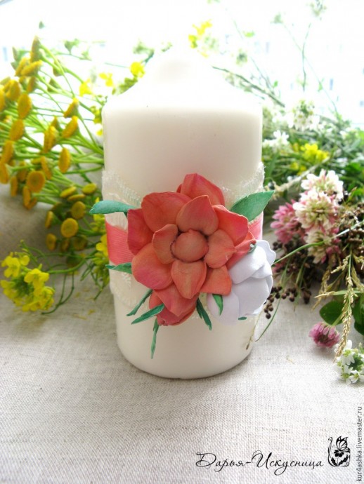 Декорируем свечу для семейного очага с цветами из фоамирана: часть 4