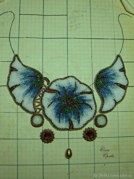 Вышиваем бисером колье "Голубые цветы": часть 2