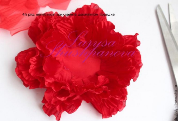 Делаем из ткани гофрированный пион: мастер-класс, часть 4