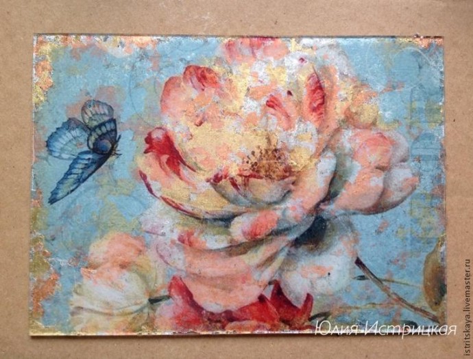 ​Создаем старинный зеркальный витраж: вживляем в стекло и работаем с поталью в хлопьях: часть 2