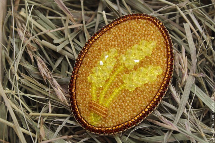 ​Вышиваем бисером брошь "Колоски": часть 4