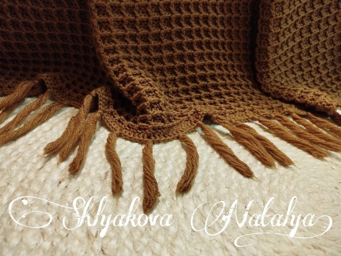 Плед вафельным узором крючком
