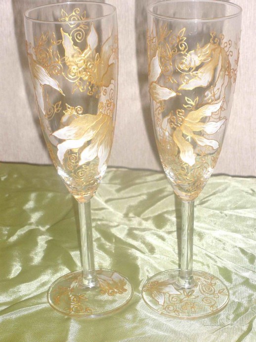 Витражная роспись бокалов "Пьяные цветы"