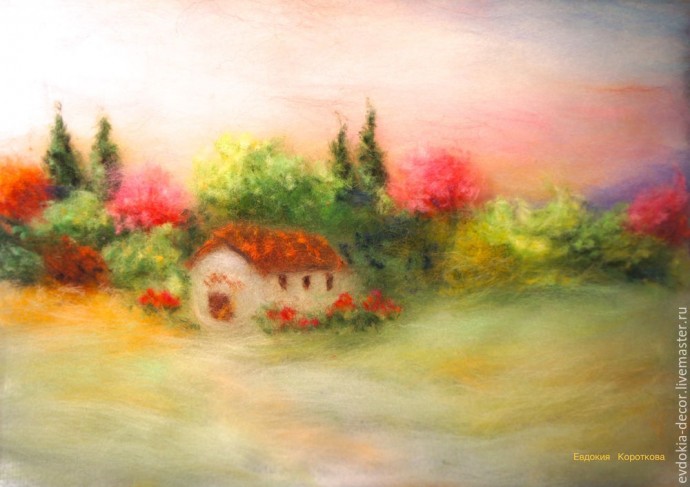 Создаем картину "Красочный пейзаж" в технике шерстяной акварели
