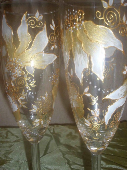 Витражная роспись бокалов "Пьяные цветы"