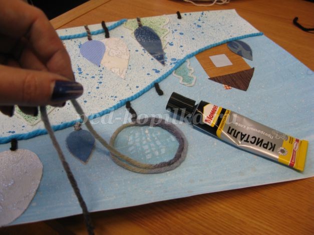 Коллаж из пряжи и ткани на тему "Зима": часть 2 Коллаж из пряжи и ткани на тему "Зима": часть 2