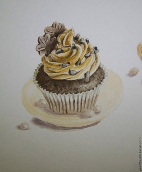 Рисуем капкейки акварелью: часть 2